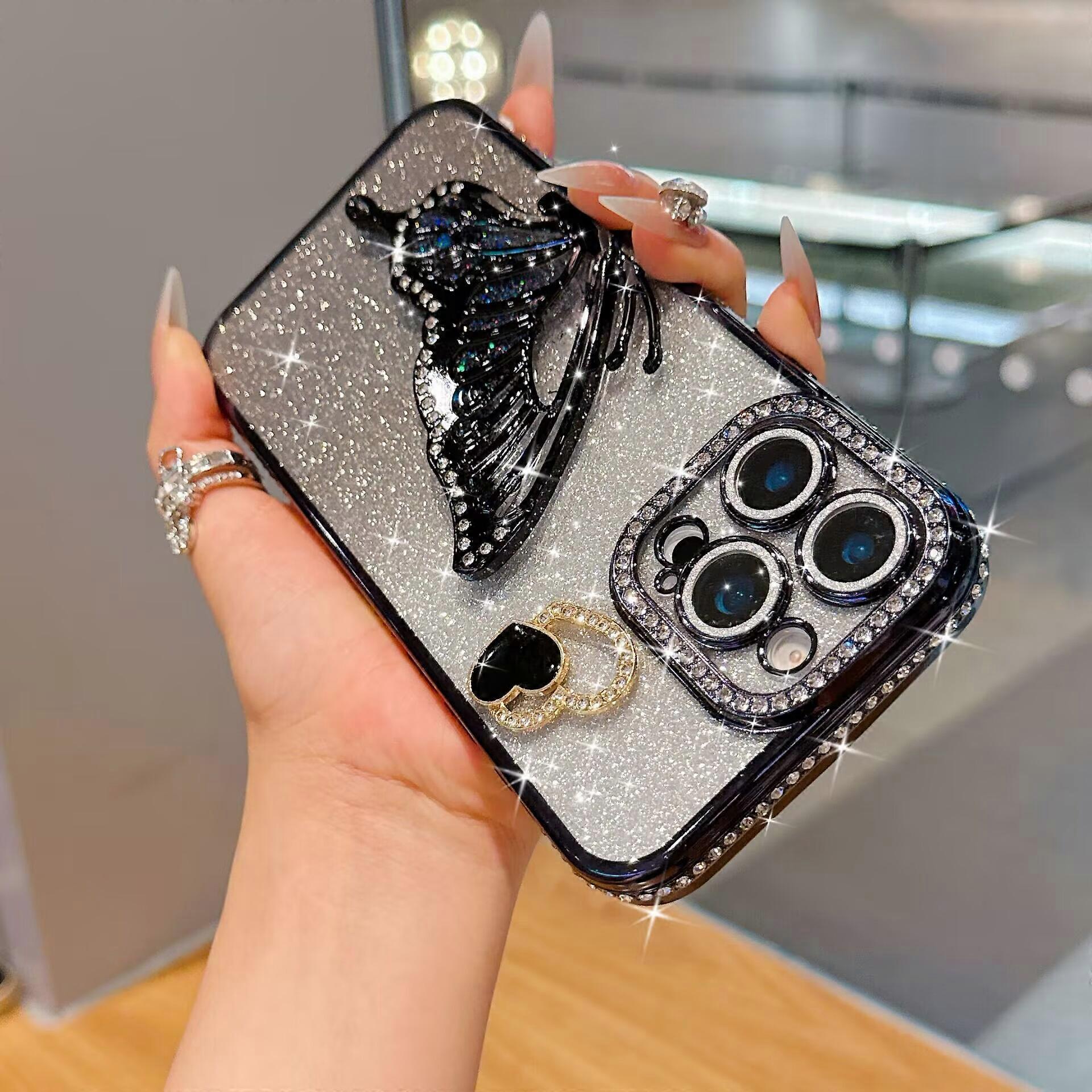 Diamond Butterfly Phone Case For IPhone 16 15 14 13 12 11 Pro Max X XS 8 7 6 Mini