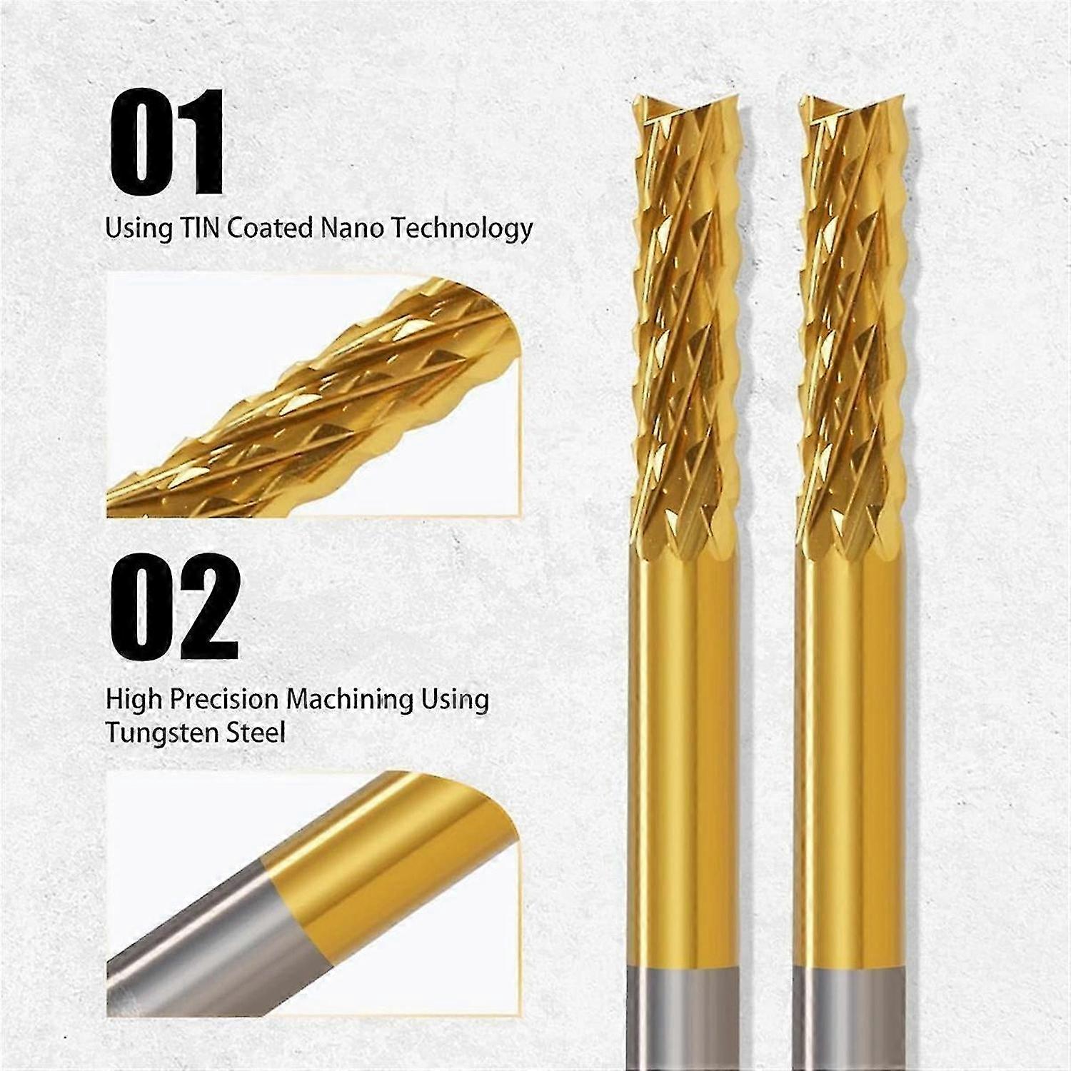 End Mill Sets,10Pcs Titanium Coat End Mill,1/8Inch Shank 0.6-1.5mm Micro-Type End Mill Engraving Bits CNC Router Bits