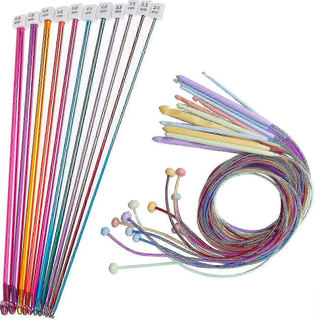 23 Pieces Tunisian Crochet Hooks Set 12 Bamboo Hooks 3.0mm-10.0mm and 11 Afghan Aluminum Knitting Needles 2mm-8mm