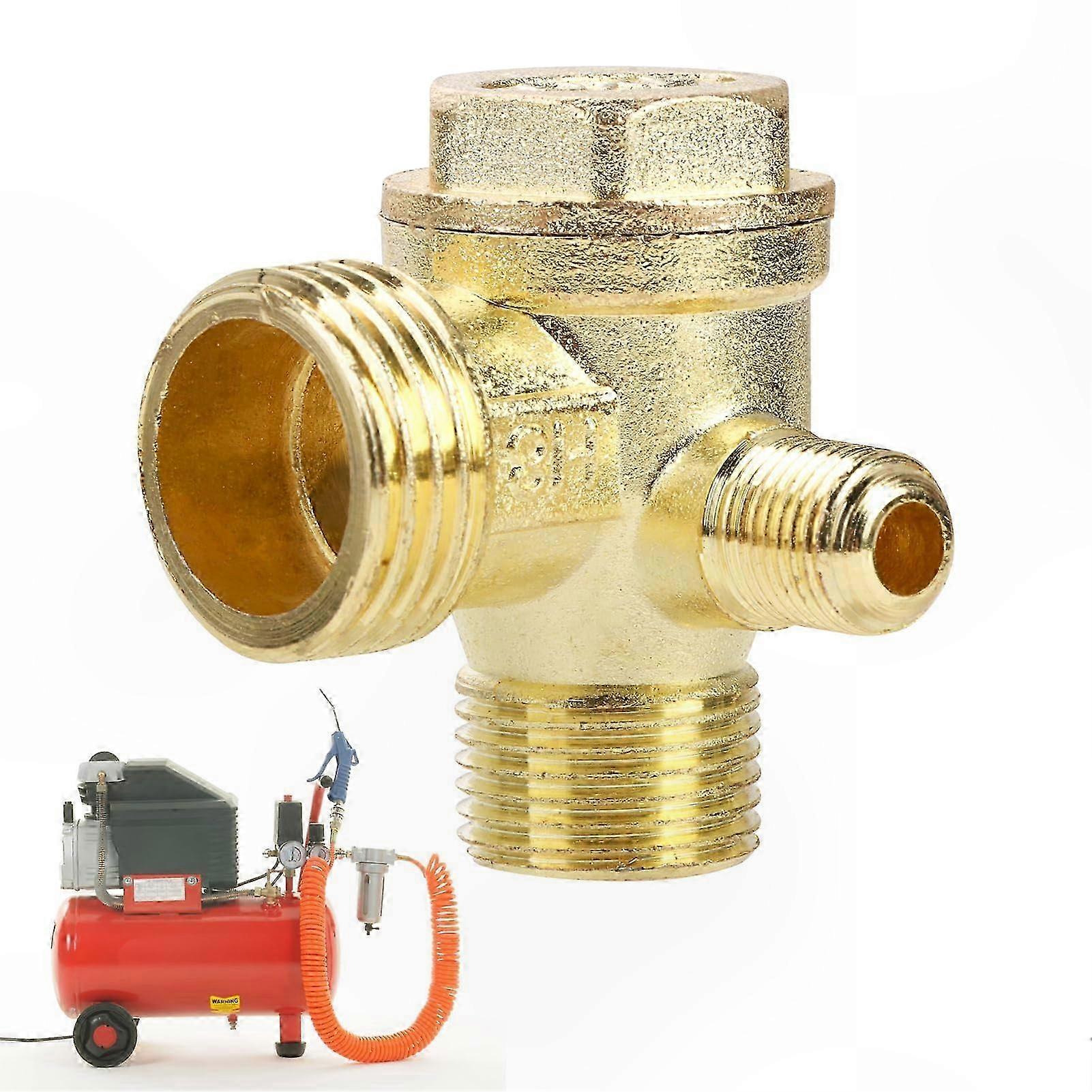 3-Way Brass Air Compressor Check Valve, 20x16x10mm Male Thread Replacement Component for Air Systems