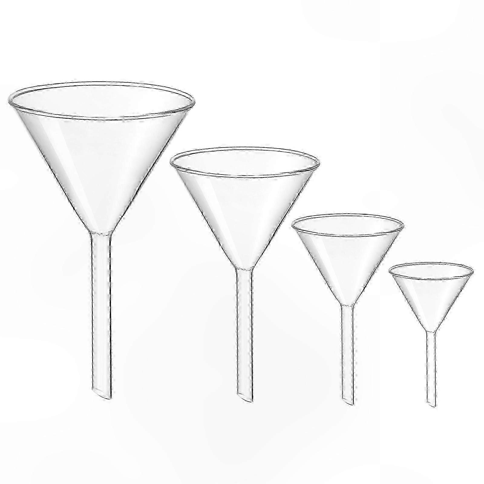 4-Pack Clear Glass Funnels for Lab & Science Experiments Short Stem Design for School Teaching Use