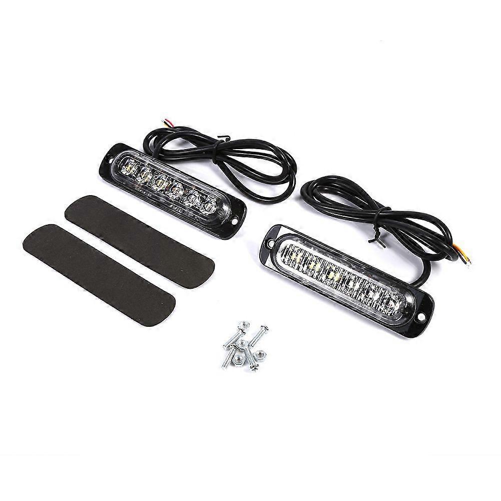 2pcs 12V 6 LED Car Truck Emergency Warning Strobe Light Hazard Flashing Lamp Amber White