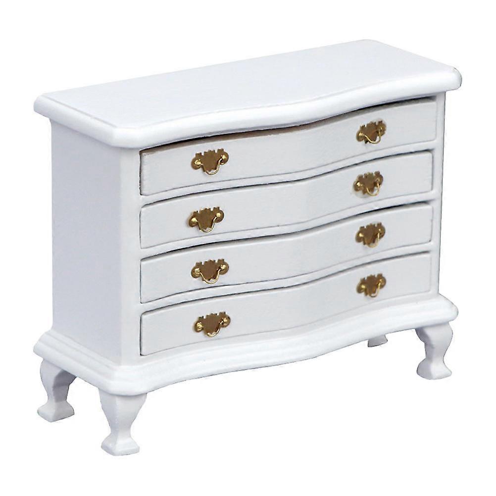 Mini House Decoration Multi-Drawer Chest for Decor 2Pcs White Wood