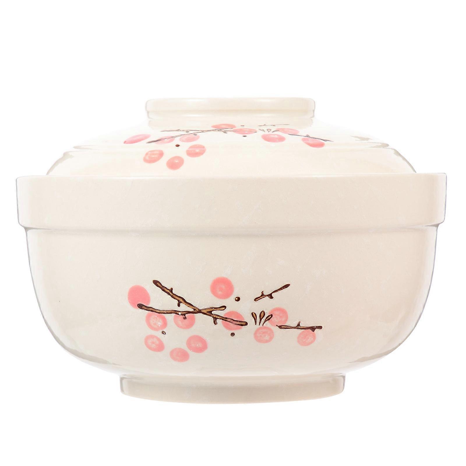 Ceramic Noodle Bowl Covered Soup Bowl for Home Use Red Ceramic Heat-Resistant Corrosion-Resistant 1 Set