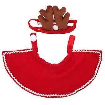 Haustierumhang mit Geweih-Stirnband-Dekoration für Katzen, Hunde und Kaninchen aus angenehmem Stoff in leuchtendem Rot, 1 Set