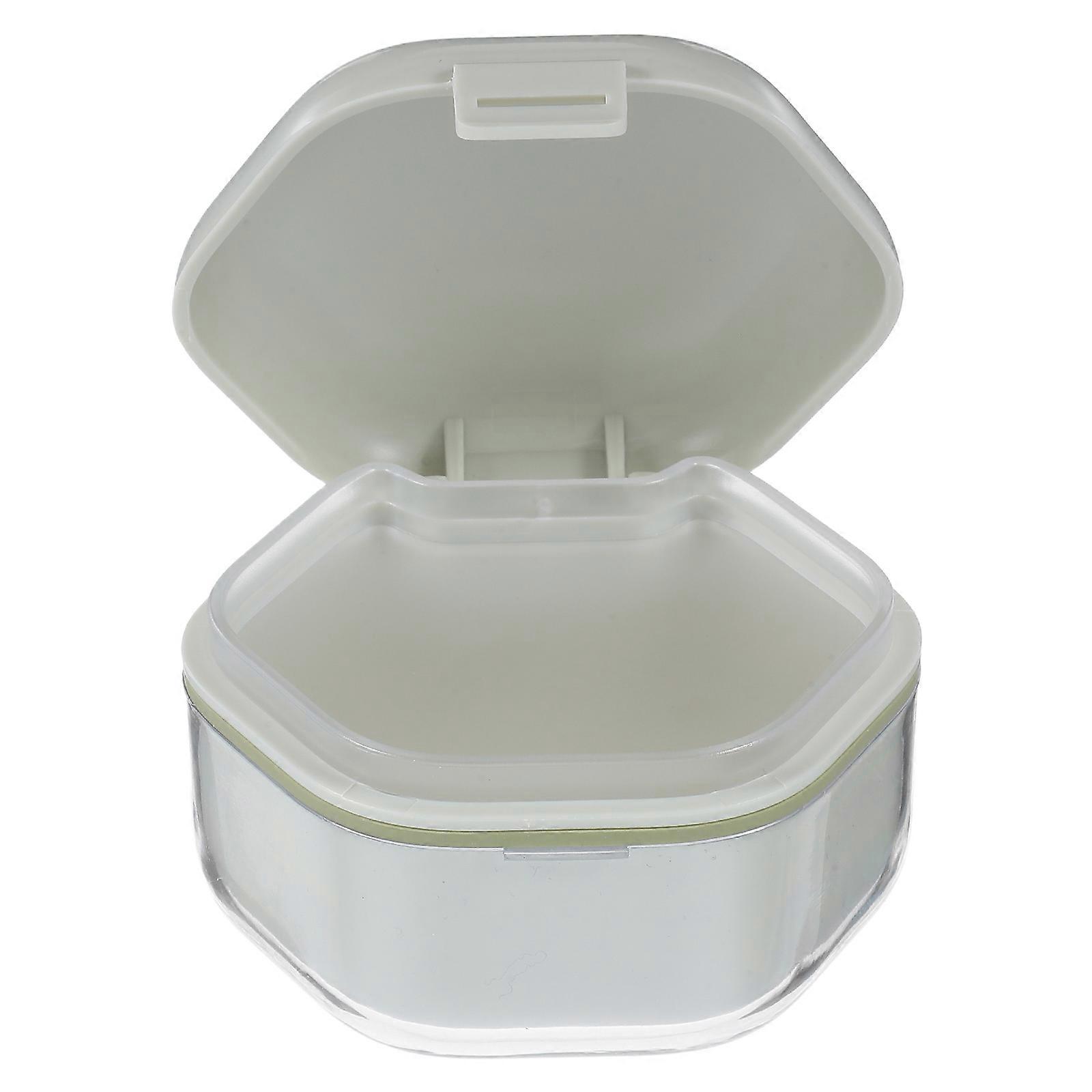 Retainer Case Dual Layer Dentures Case for Cleaning 3Pcs Light Green Portable Box