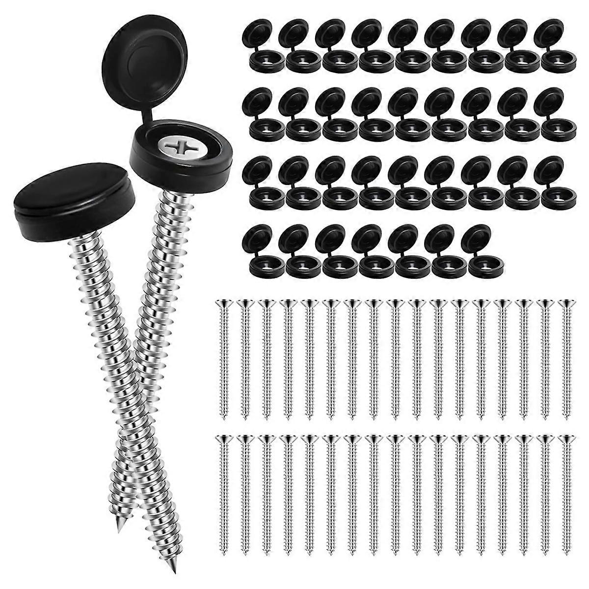 36 Pcs 8 X 3 Inch Shutter Screws with Caps Shutter Fasteners for , Outside Shutters Exterior and Cap Black