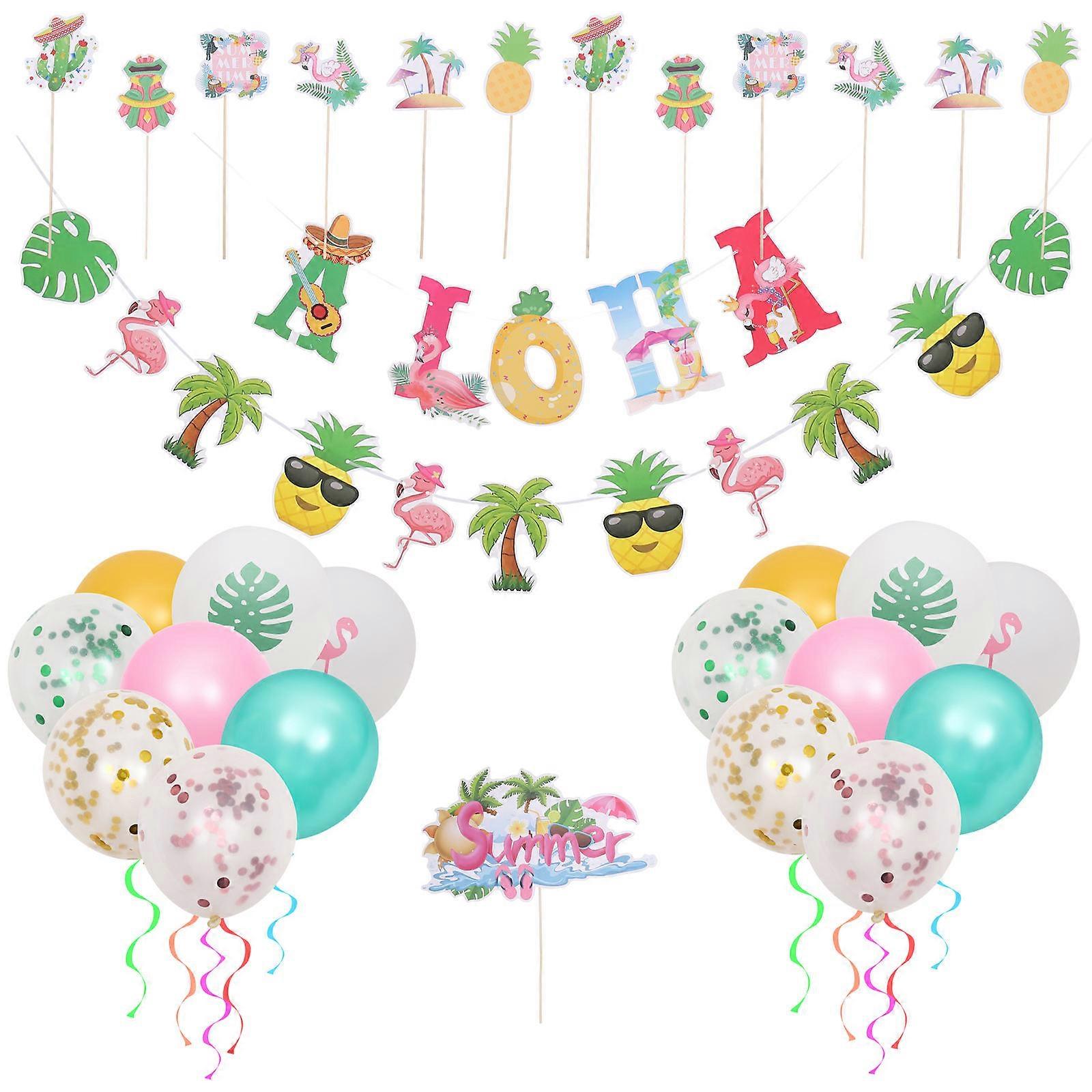 Hawaii Banner Cake Topper Balloon for Party Decor 2Sets Assorted Color Deluxe