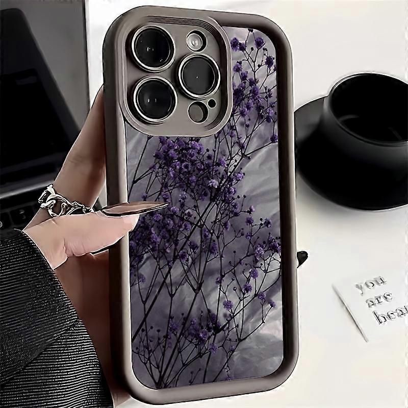 Black And Purple Flower Branch Phone Case For iPhone 16 15 14 13 12 11 Pro Max 16E XS X XR 7 8 Plus SE Shockproof Soft Cover