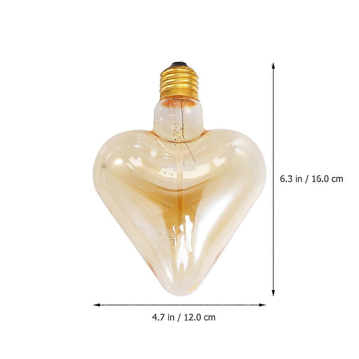 Decorative Light Bulbs Heart Shape Design Tungsten Filament Bulb E27 Lamp Holder Khaki 16 x 12 Cm 2Pcs