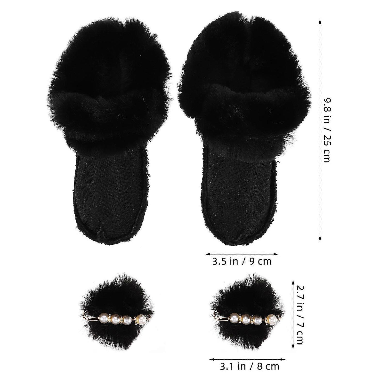 Cozy Furry Boot Inserts 4 Pairs For Winter Adventures Footwear Black Size 40-41 Removable Design