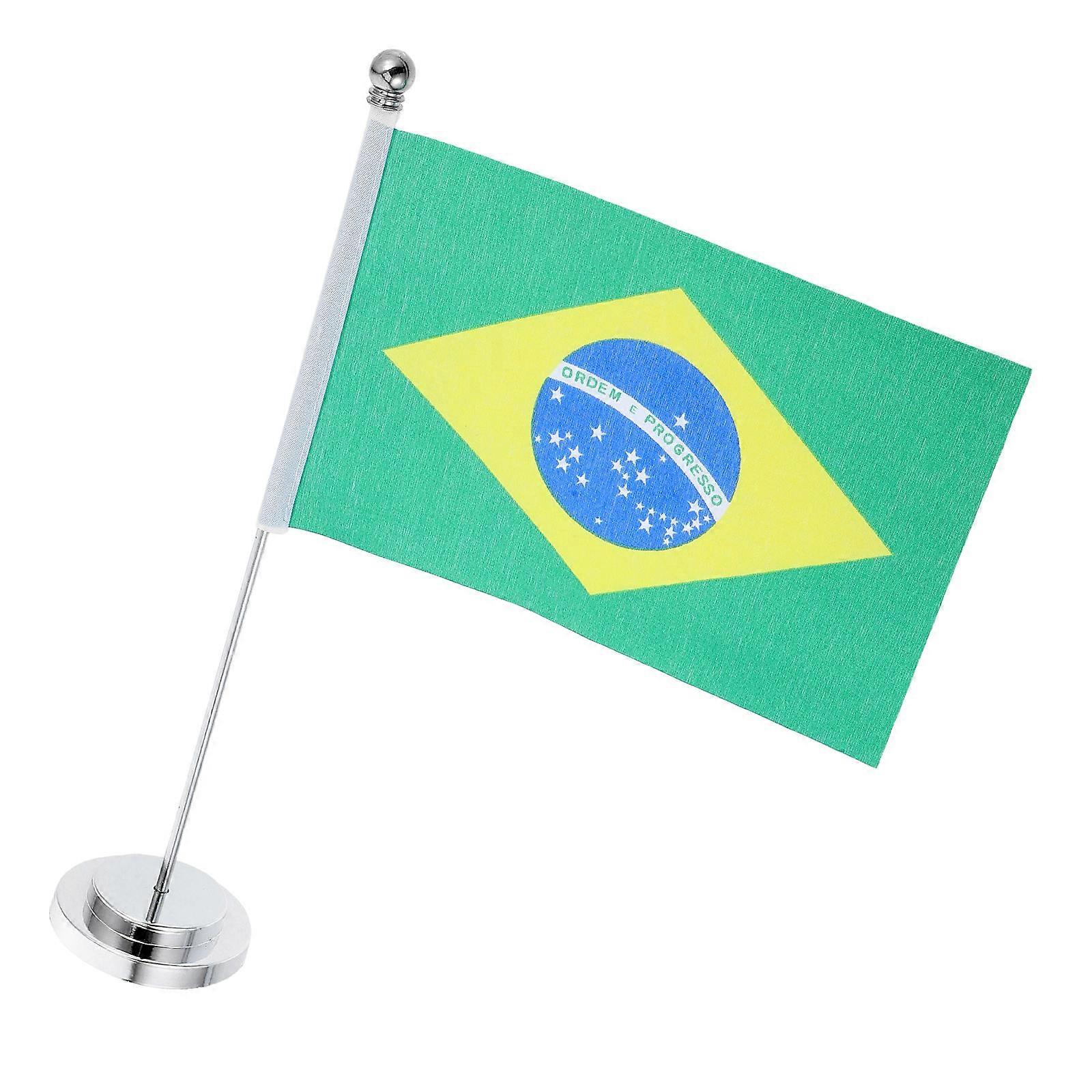 Brazil Desk Flag for Decoration 5Pcs Small Polyester Flags with Base Holder
