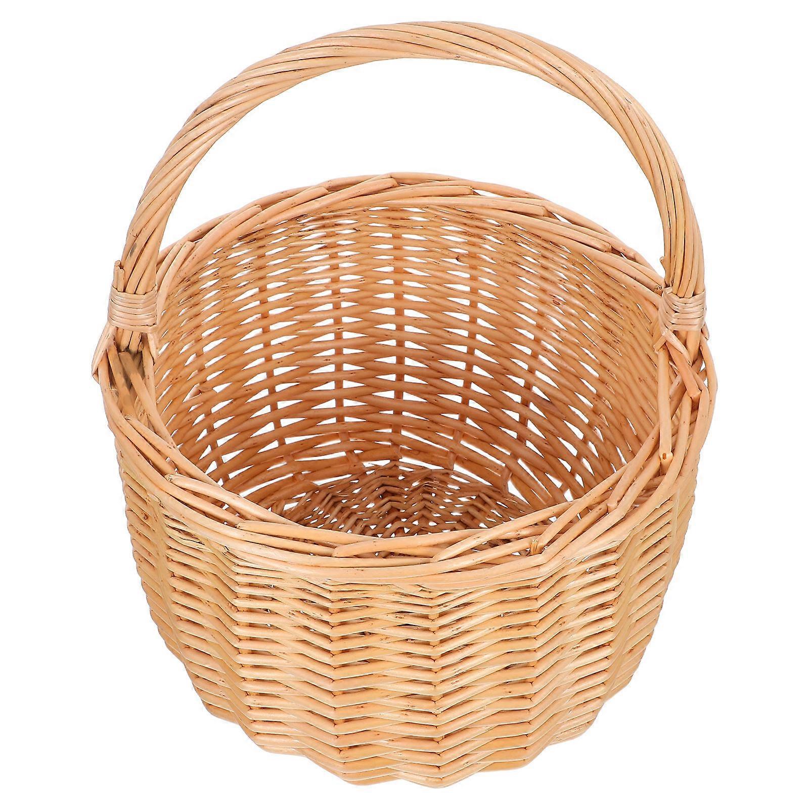 Elegant Handwoven Willow Picnic Basket Rectangular Kitchen Vegetable Keeper For Home Storage Light Yellow 1Pack