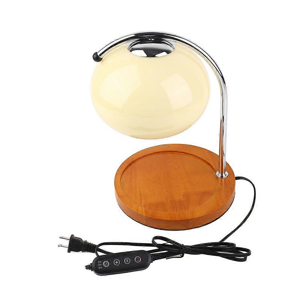 Candle Warmer Lamp Wooden Rack Iron Stand Glass Lampshade Decorative Retro Candle Melting Lamp with Timer Beige US Plug