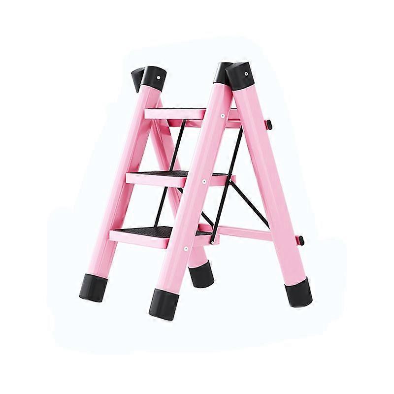 Trin stige foldning 3 trin skridsikker vandtæt rustfri husholdningshåndteringsudstyr pink