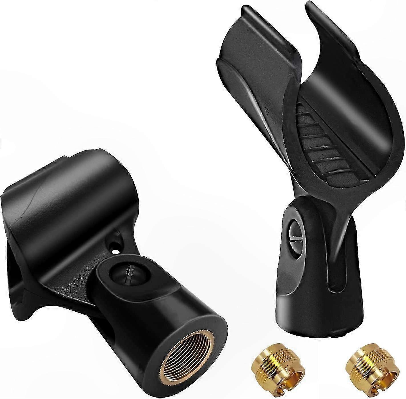 Universal Microphone Clip Holder with 5/8" to 3/8" Screw Adapter for Handheld Mics, 2-Pack