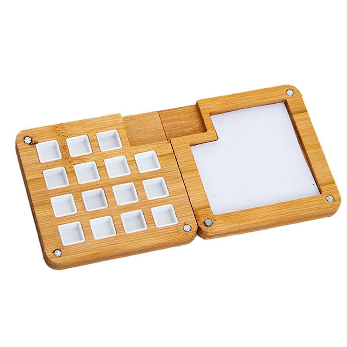 15 Grid Portable Sketchbook Palette, Mini Walnut Wood Color Palette Box Travel Watercolor Case for Drawing Wood Color