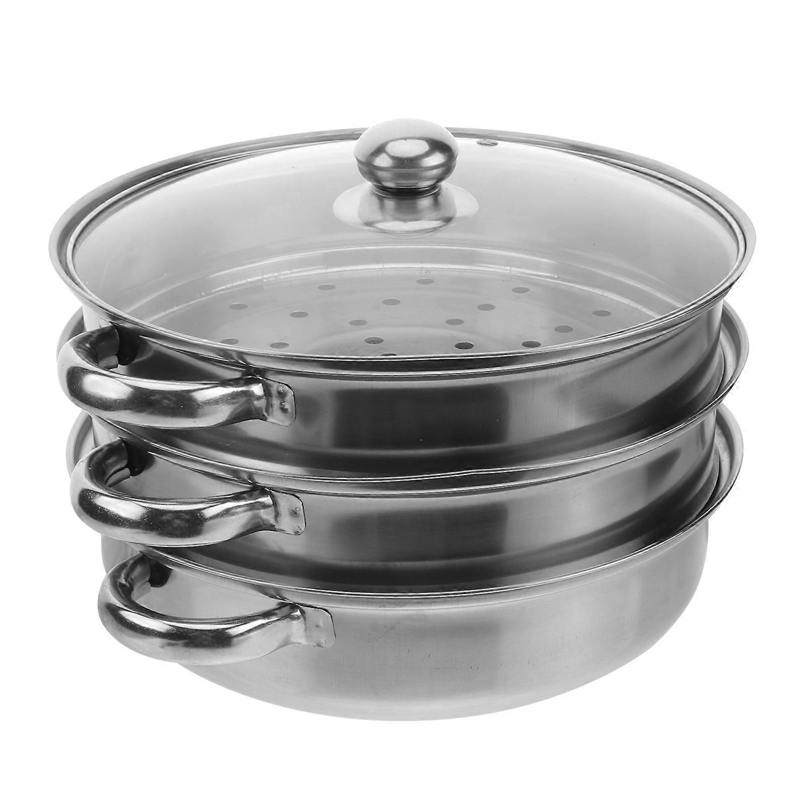 Cookware Pot Stainless Steel Steamer for Kitchen Use 28cm Silver
