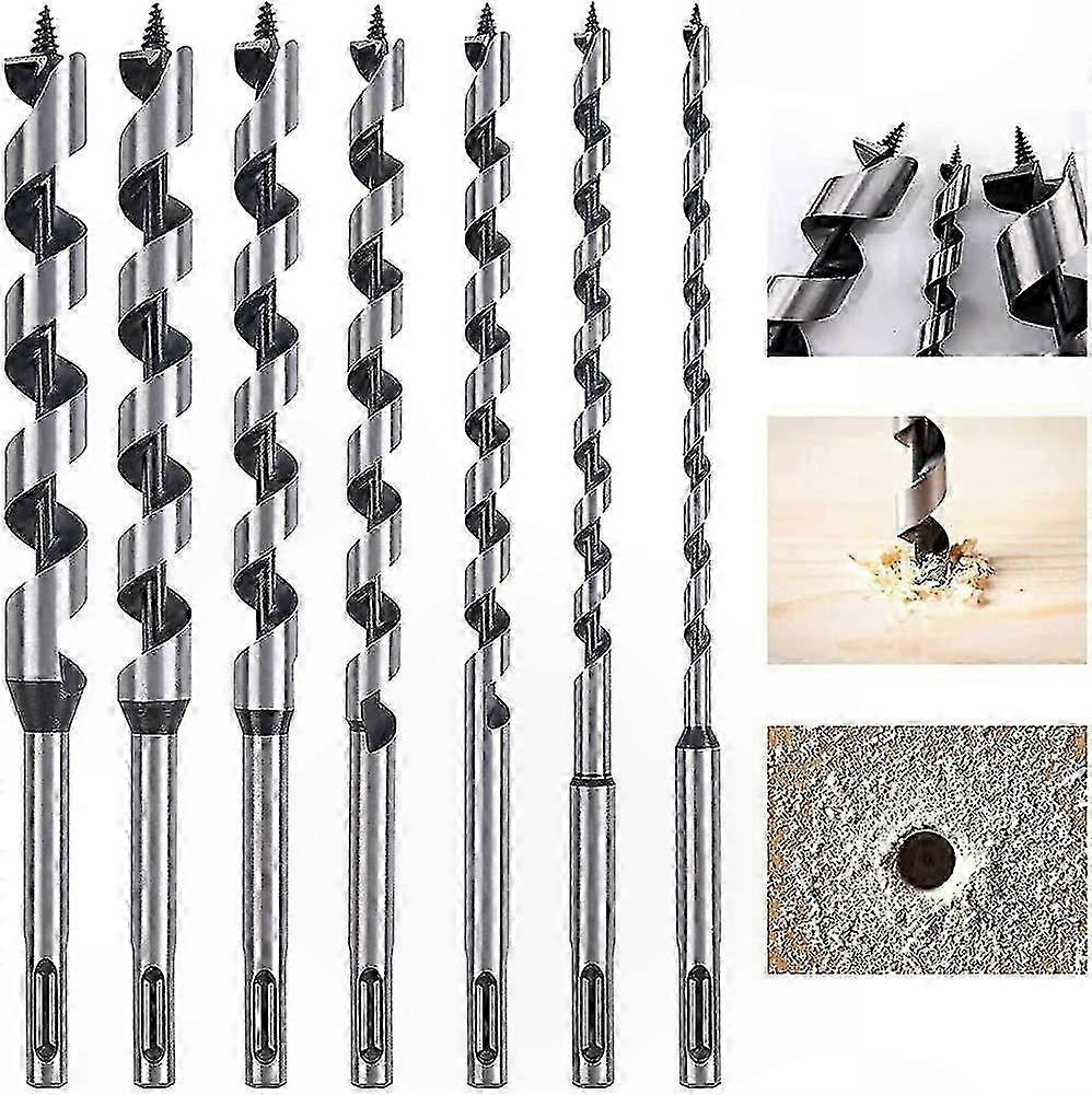 7-Piece Carbon Steel Woodworking Drill Bit Set with Spiral Design for SDS-Plus Tools