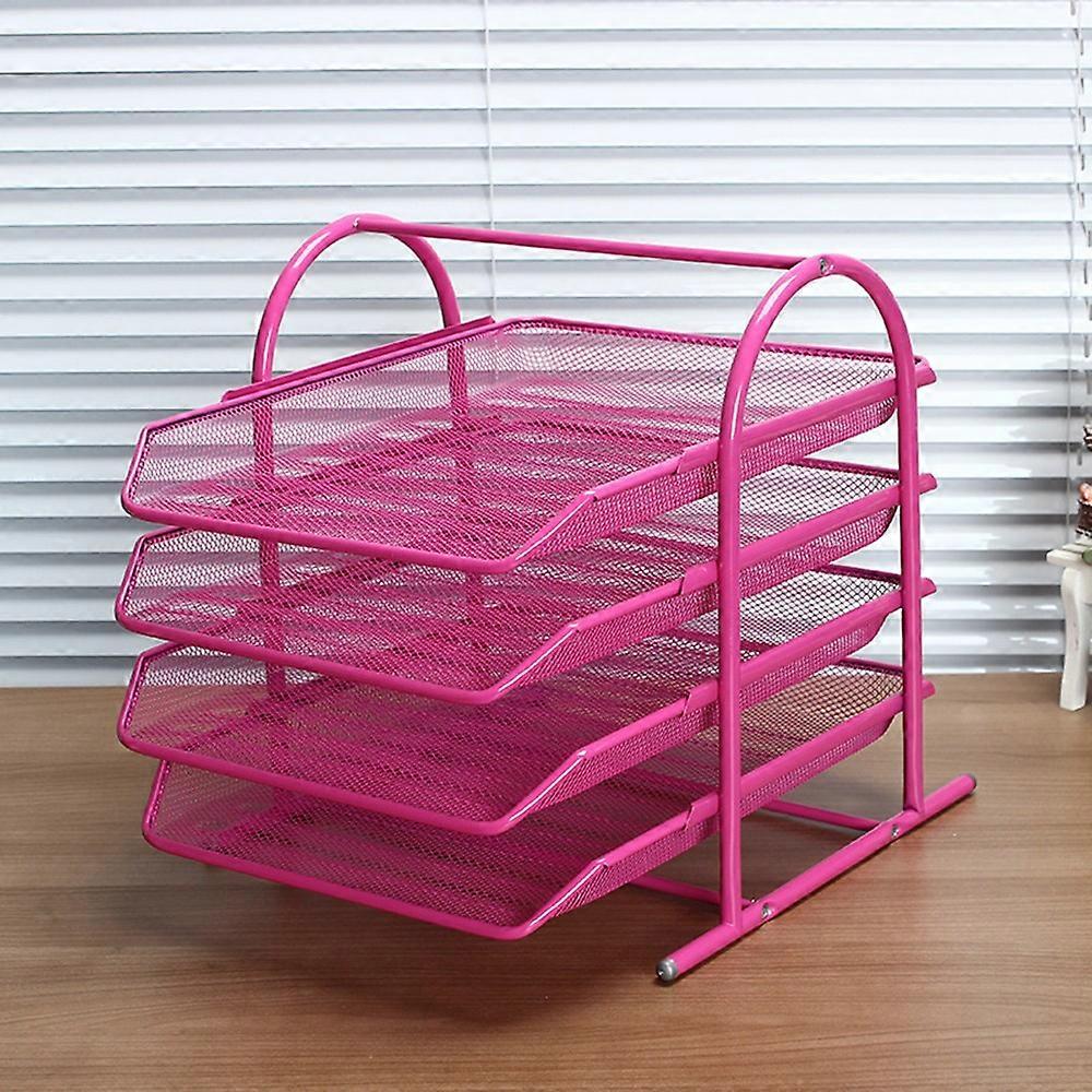 4-Tier Desktop File Organizer Metal Mesh Sliding Drawer Document Holder for Office Storage