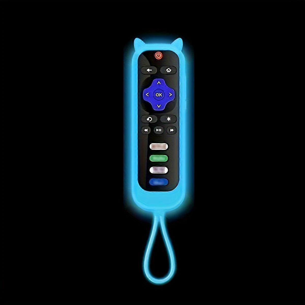 Glow in the dark cute cat's ears shaped silicone universal remote control cover with  for TCL Hisense Roku TV remote control