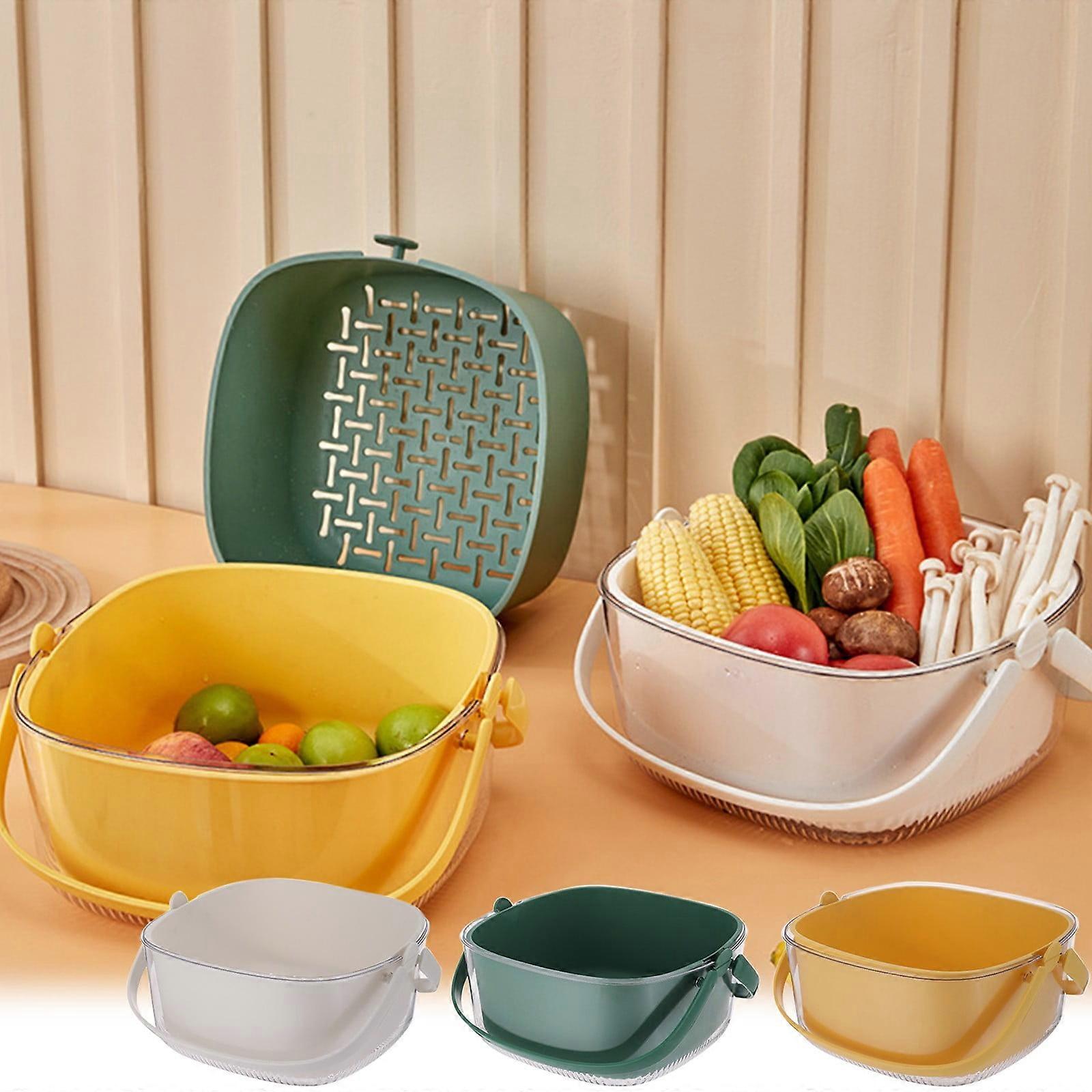 Jacenvly Clearance Kitchen Decor Wall Fruit Strainer, Double Layer Drainage Basket, Expandable Portable Vegetable Storage, compatible with existing