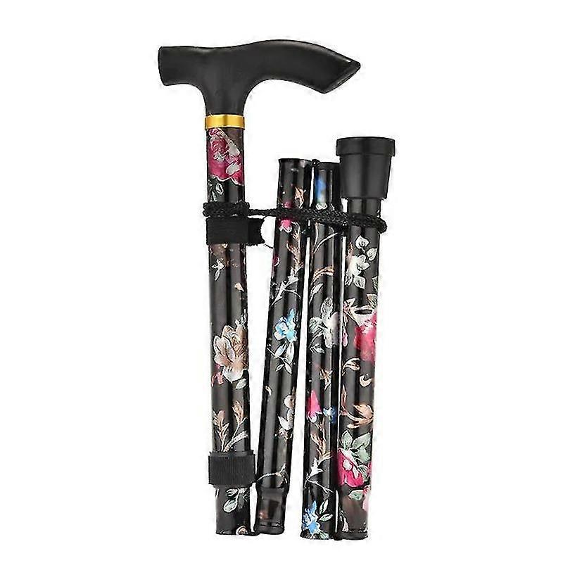 Ελαφρύ πτυσσόμενο συμπαγές μπαστούνι-μαύρο floral