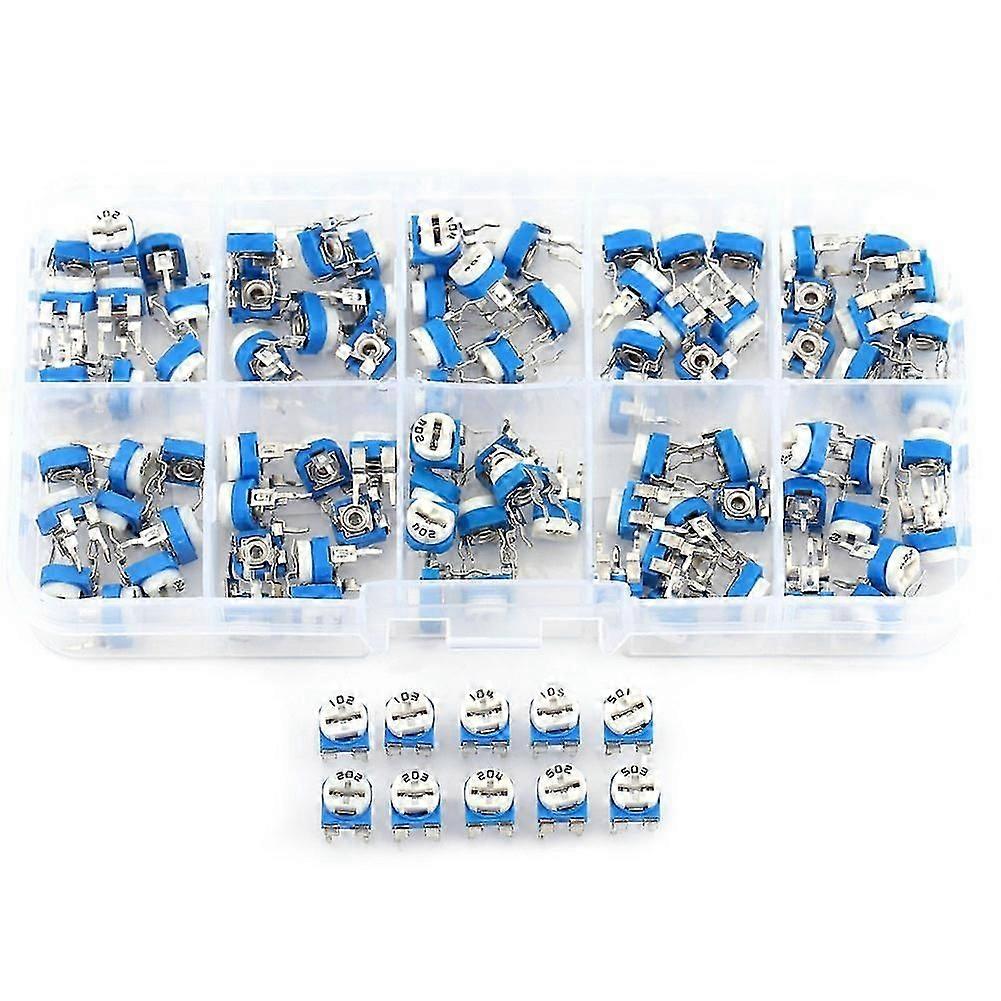 100pcs 10 Values 500ohm-1M ohm Film Variable Resistor Potentiometer Rheostat Trimpot Assortment