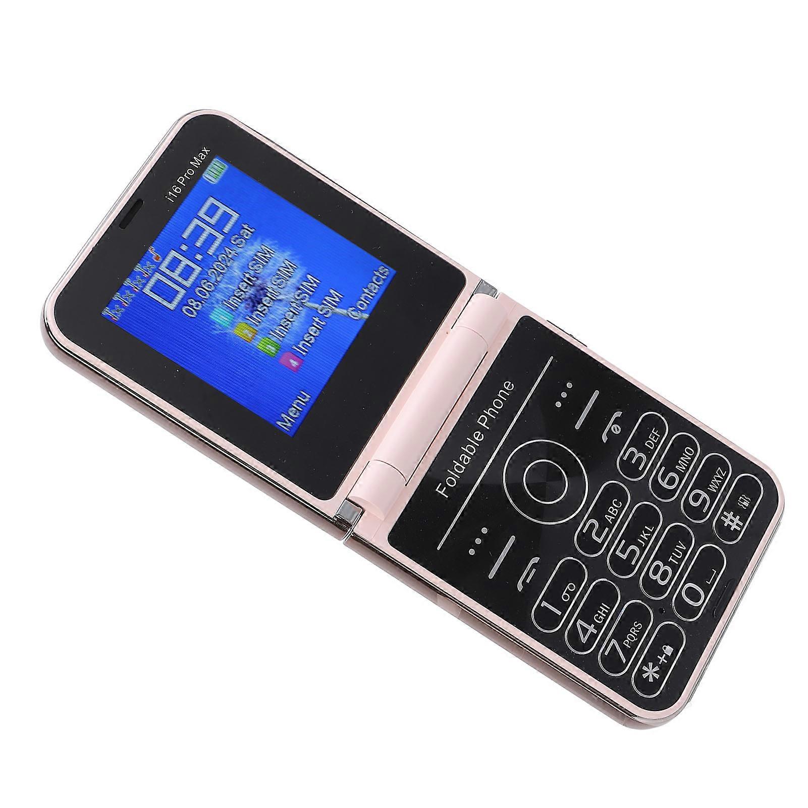2G Flip Phone for Seniors Dual Screen 2.6 Inch 4 SIM Cards Big Buttons Quick Dial High Volume LED Flashlight 1400mAh Battery Bluetooth Music Player B