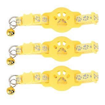 3pcs Reflective Cat Collar Holder with Bell Anti Lost Adjustable Kitten Collar Protective Case for Pet Yellow