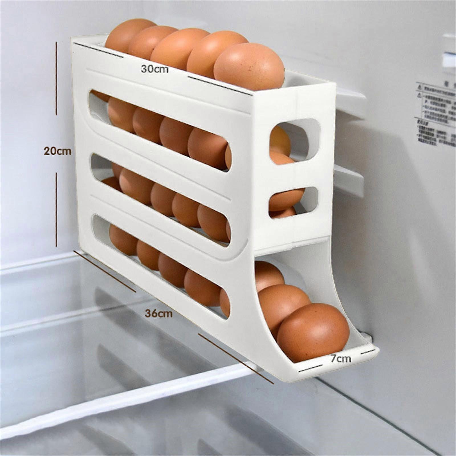 Giyblacko Egg Holder for Fridge, Automatic Scrolling Egg Rack, Space-Saving Large Capacity Organizer, Compatible with Beige Kitchen Decor