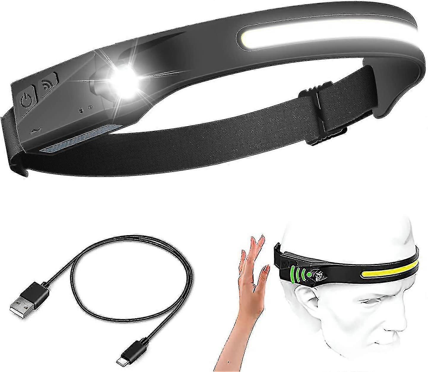 1pcs Rechargeable Led Headlamp With All Perspectives Induction 230 Illumination,wide-beam 350 Lumen Super Bright , 5 Light Modes,weatherproof Sensor C