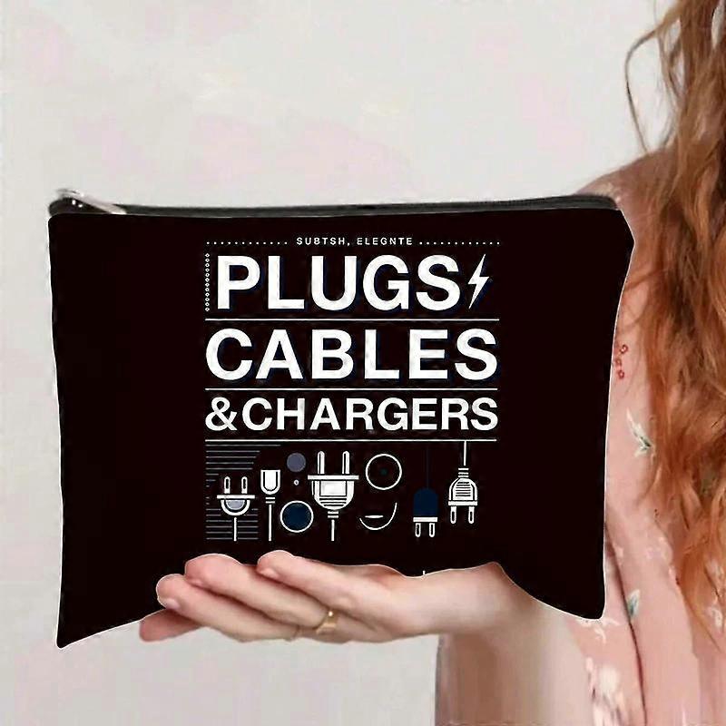 Durable Polyester Cable Organizer with Charger Slots | Transparent Zipper Pouch, Fun Pattern Design | Travel Tech Storage & Makeup Accessory