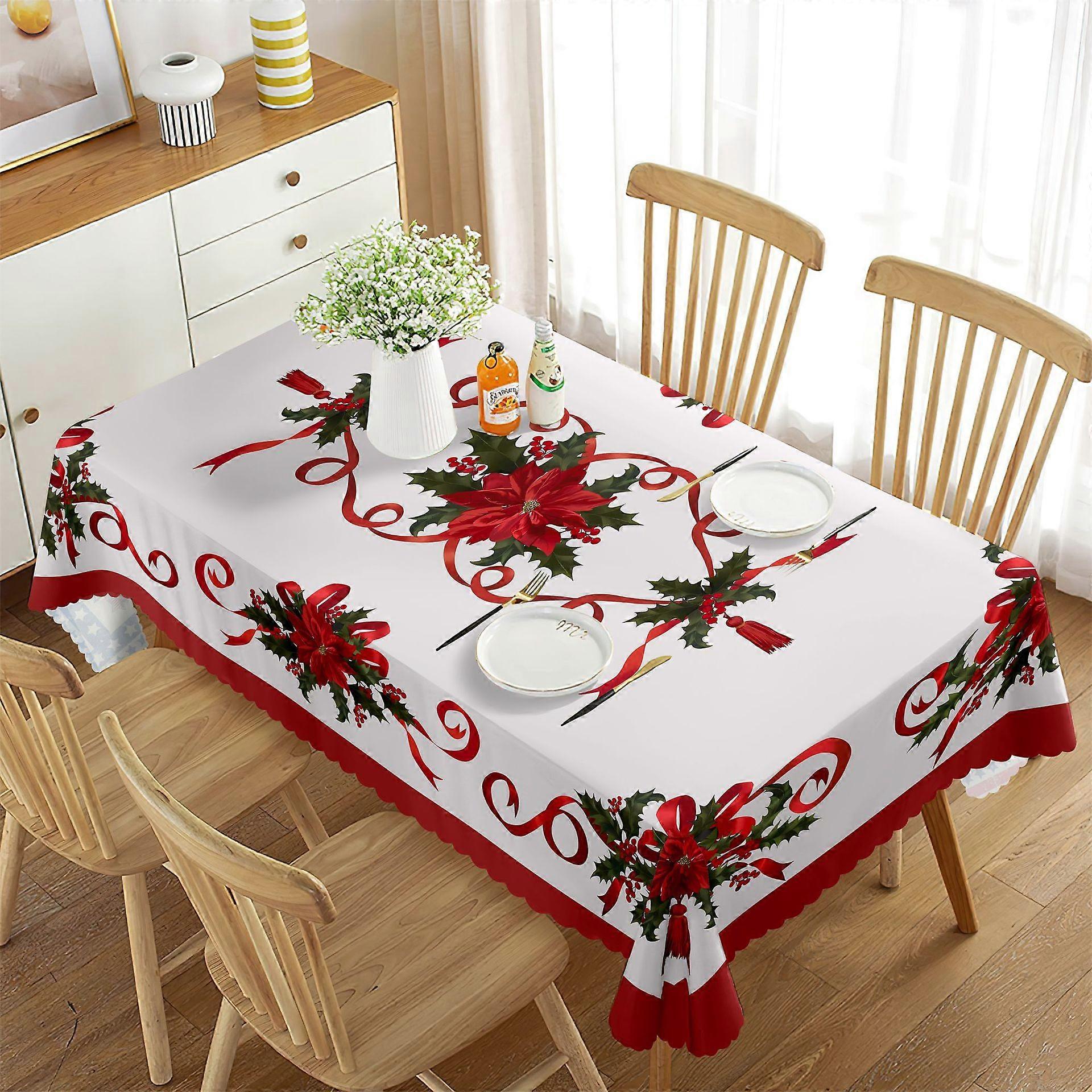 Dining tablecloth with wavy lace and waterproof red ribbon rectangular high-end decorative tablecloth