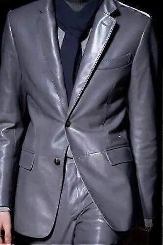 Klassisk affärsmässig anständig grå äkta lammskinnsknapp formell herrläderkavaj