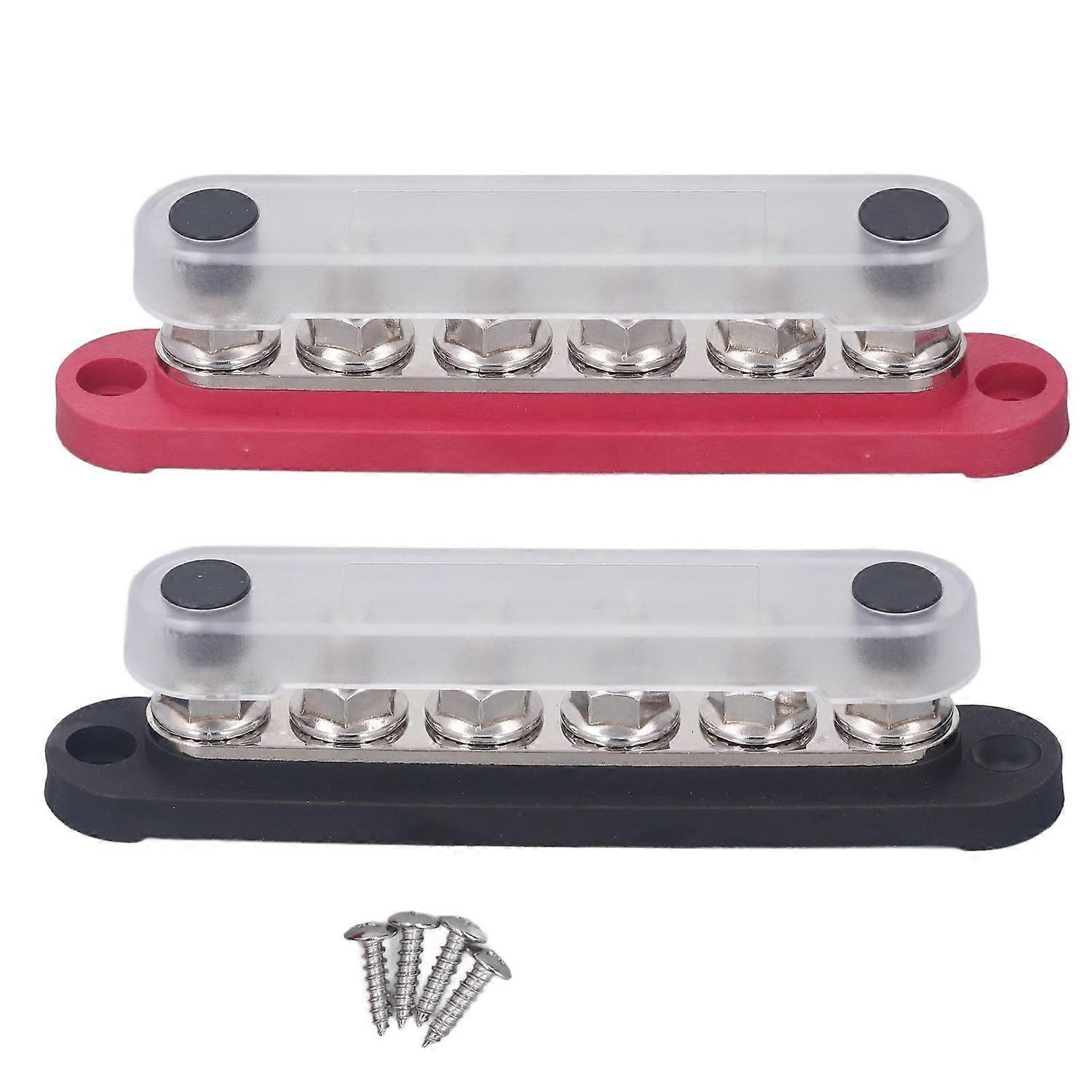 2Pcs Bus Bar 300VAC 48VDC 150A Marine Power Distribution Block Terminal M6 with Cover for Automotive