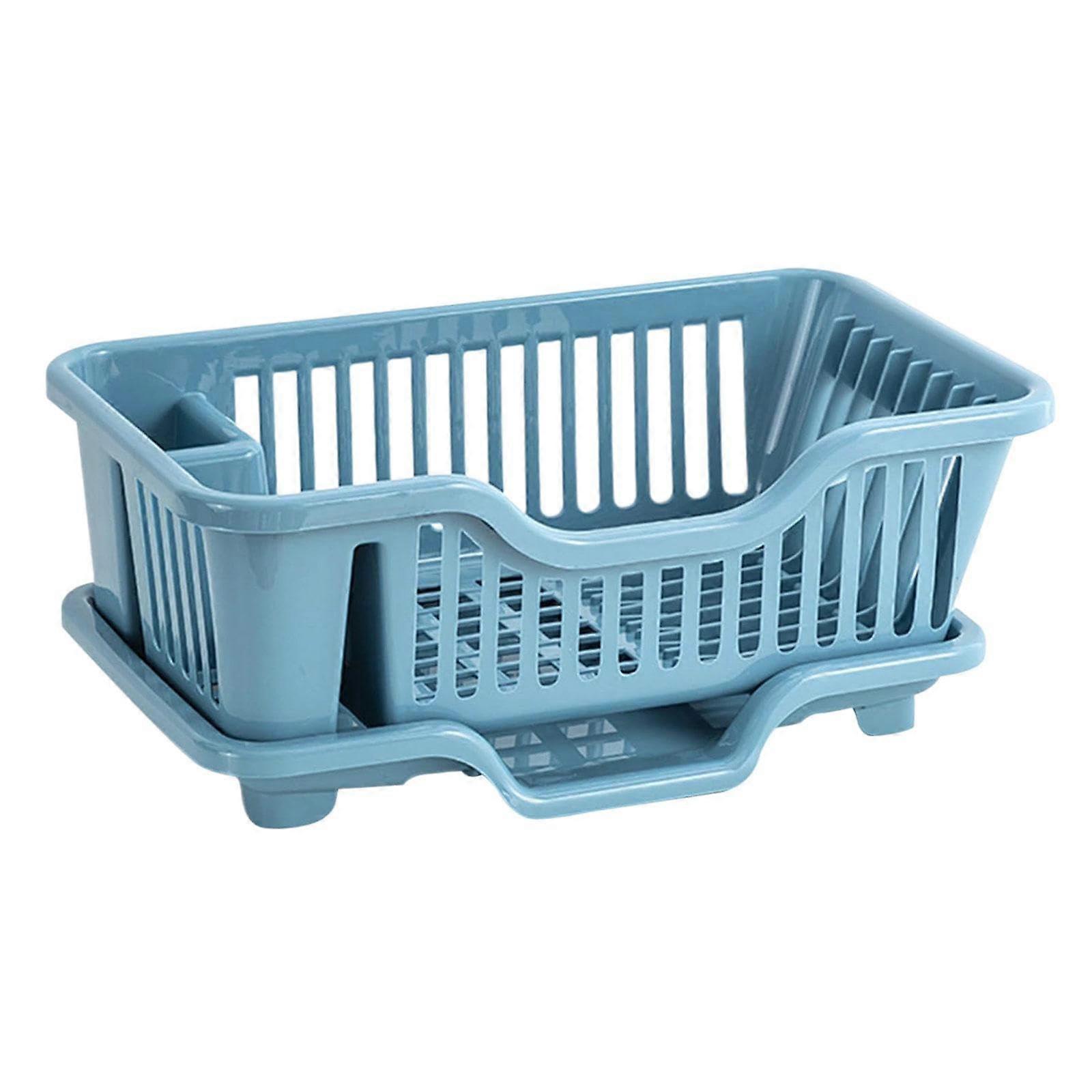 Dish Drying Rack with Drainboard Tray, Utensil Holder for Kitchen Counter or Cabinet, Blue