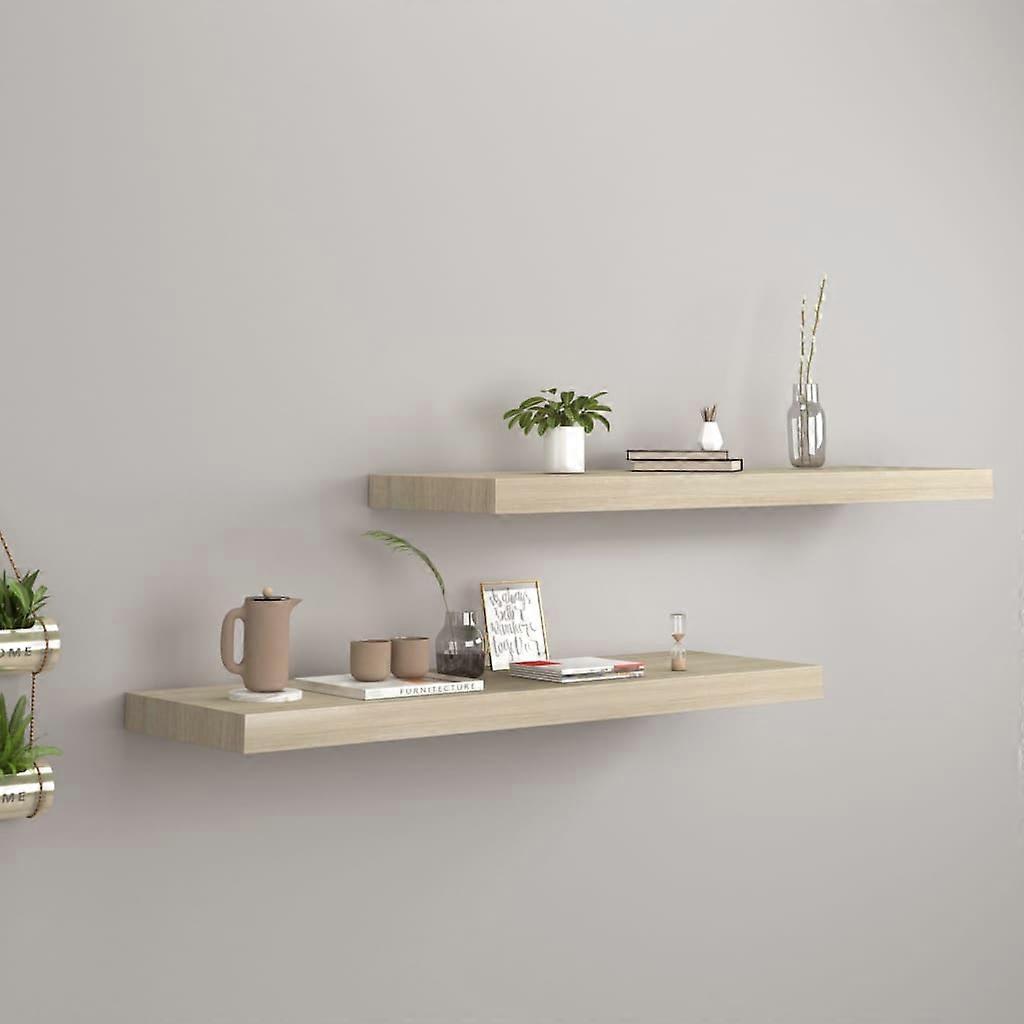 Schweberegale 2 Stk. Eiche-Optik 80x23,5x3,8 cm MDF