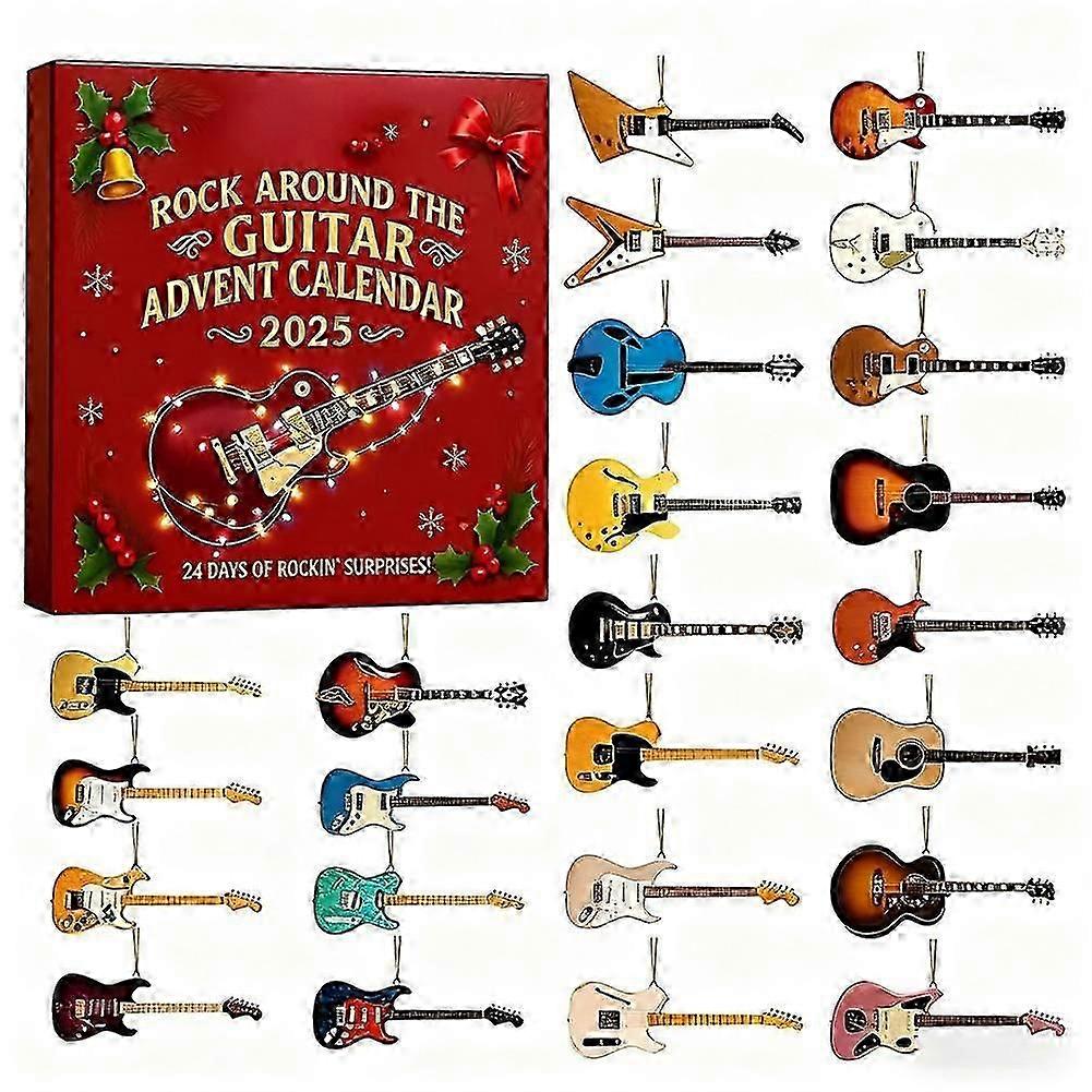 2025 Rock Around The Guitar Advent Calendar, 24 Days Christmas Countdown 2D Flat