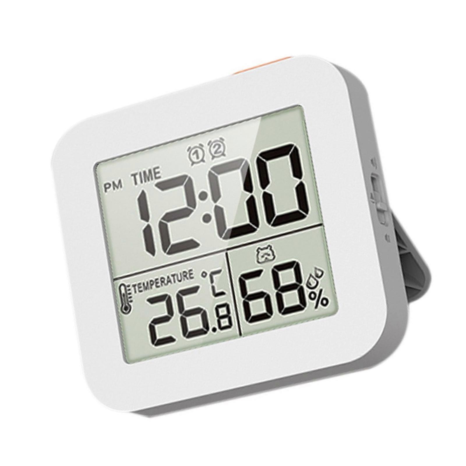 Alarm Clock with Temperature Humidity Display Battery Operated Clock Alarms Portable Desk Clock for Heavy Sleepers  White