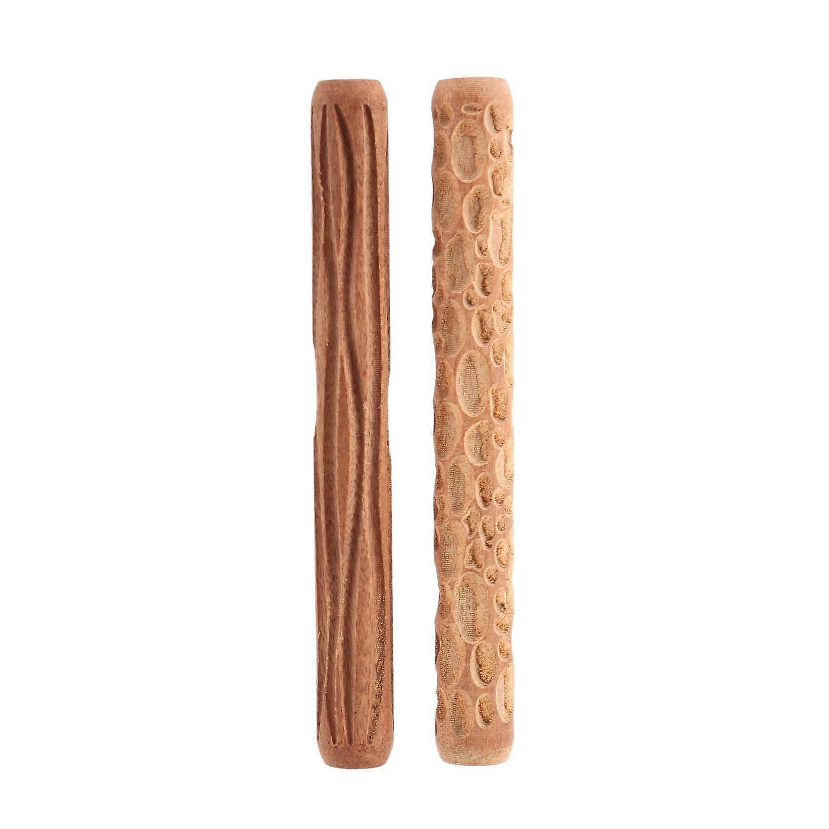 2Pcs Clay Modeling Pattern Rollers, Cobblestone Wood Grain Pattern Clay Rolling Pin Textured Hand Roller Pottery Tools