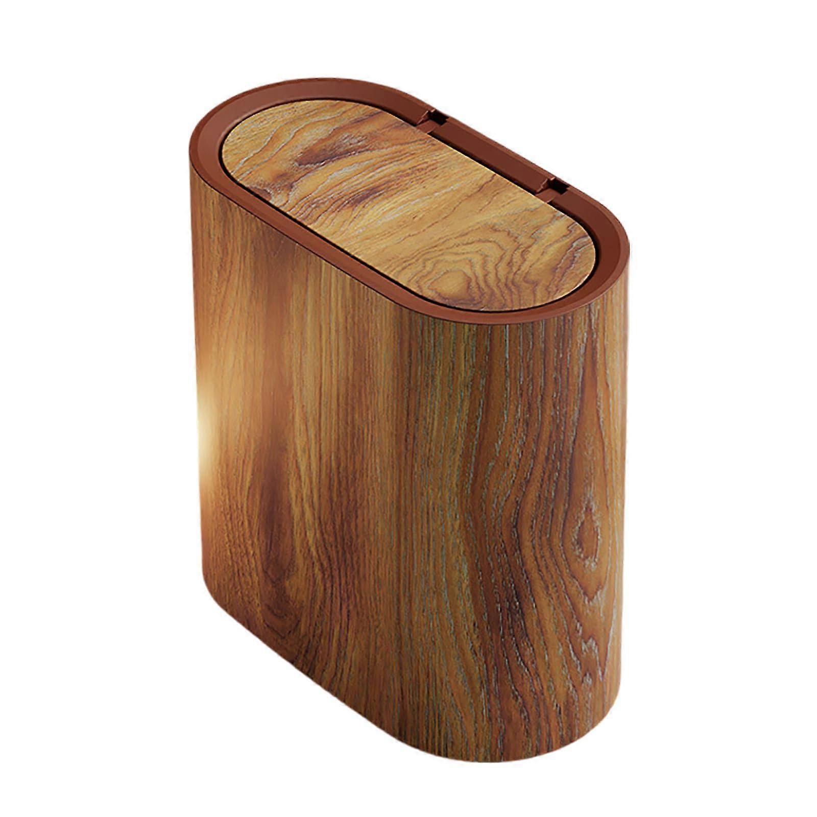 Slim Trash Can with Lid 12L Plastic Compact Garbage Bin for Kitchen Bathroom Office Brown