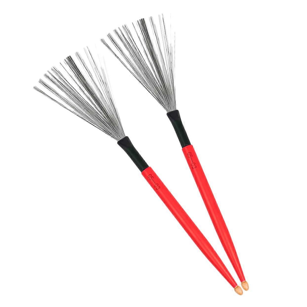 Drumsticks with Carbon Steel Drum Brush Wooden Handle for Jazz Drummers Red 1 Pair