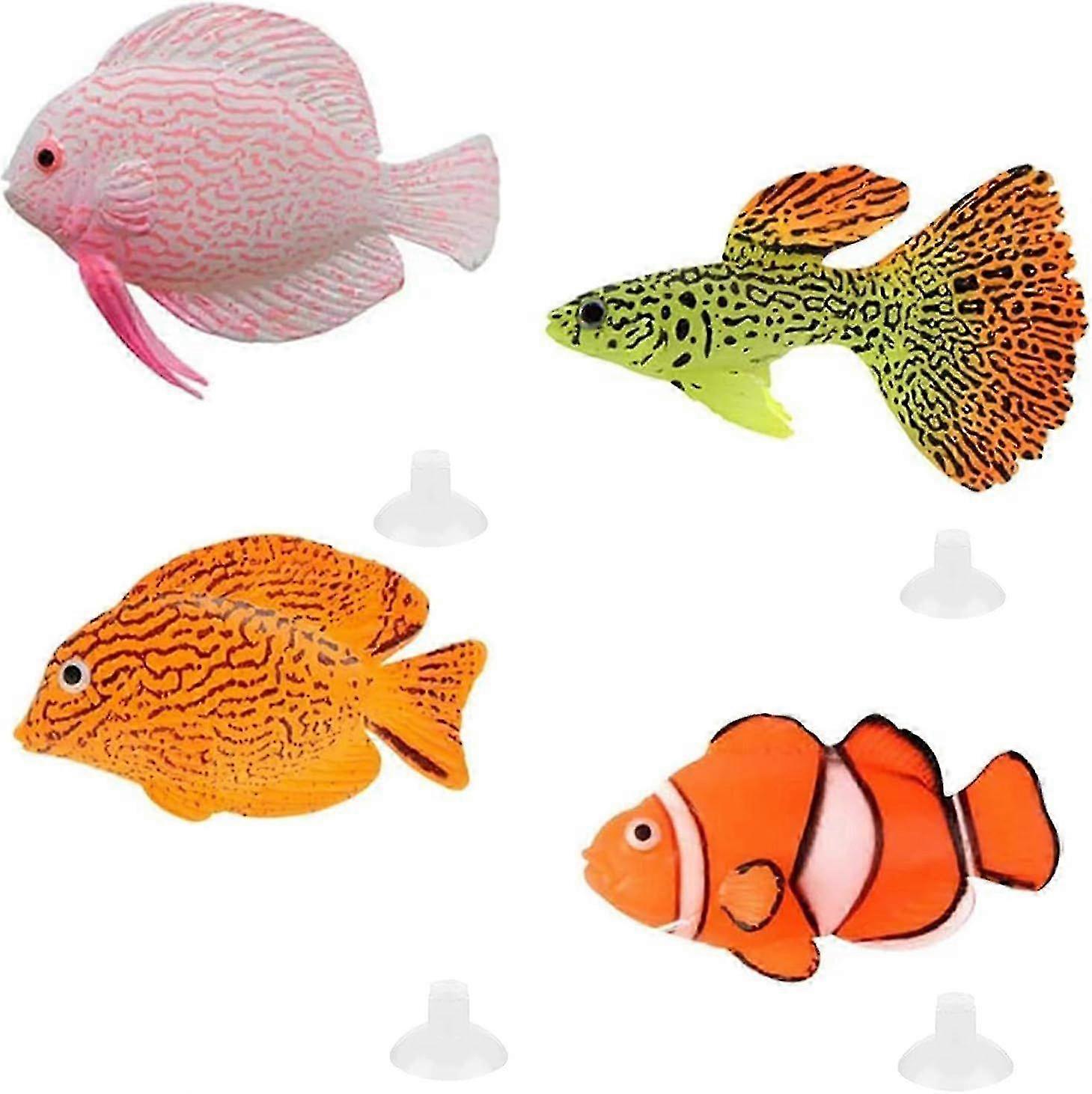 e Set of 4 Artificial Fishes for Colorful Aquarium Decoration