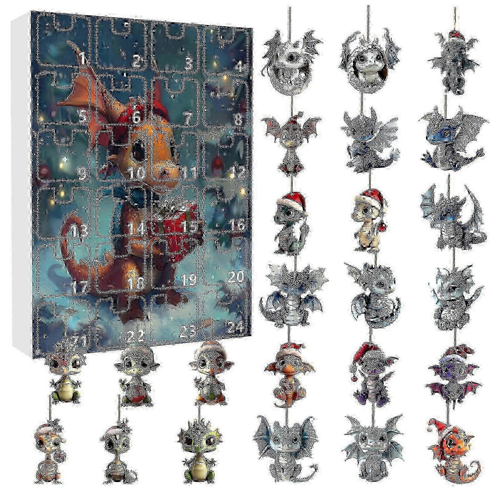 Holiday Dragon Ornaments Advent Calendar with 24 Piece Set