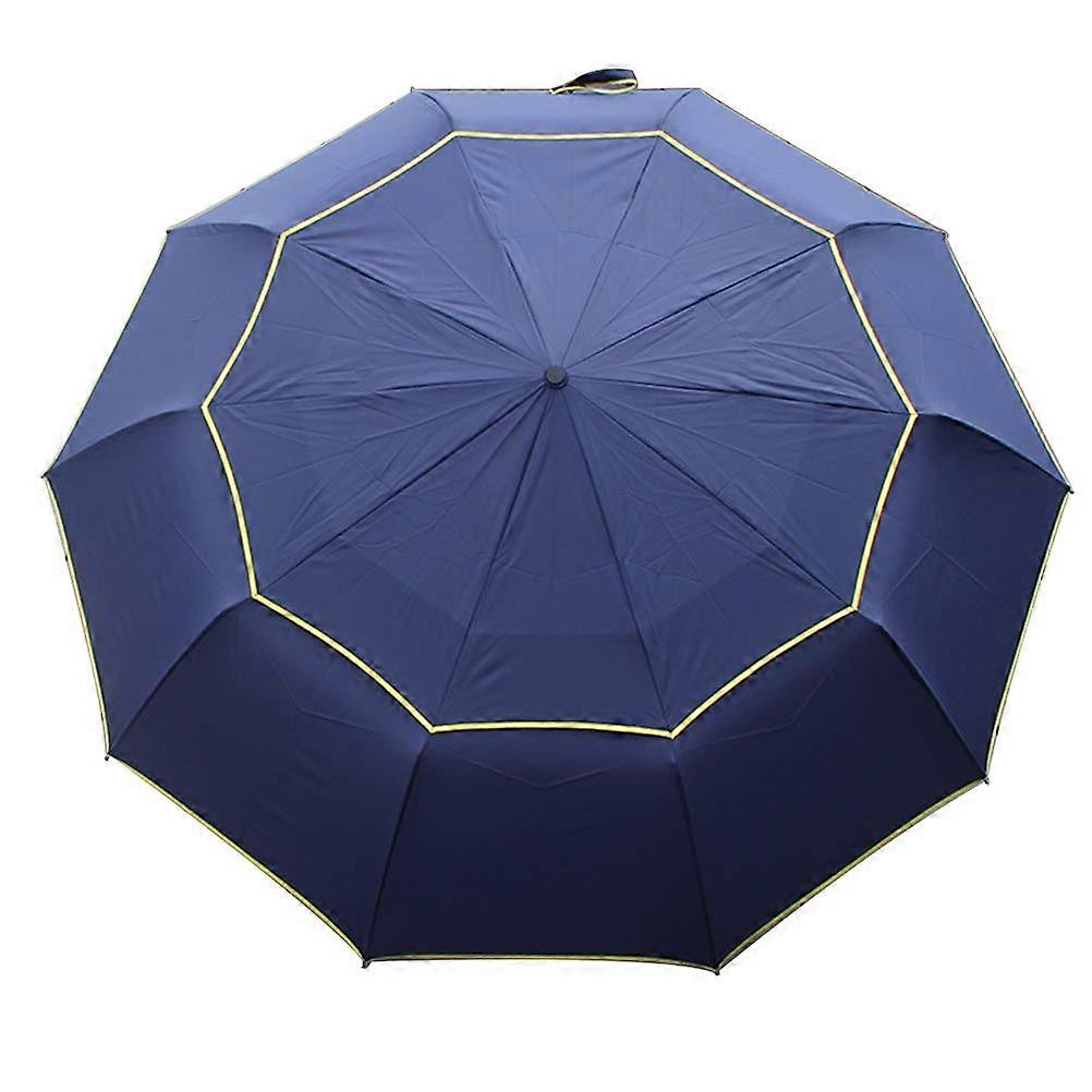 Oversized Windproof Golf Umbrella with Double Layer Canopy and Visibility Safety Strips Blue