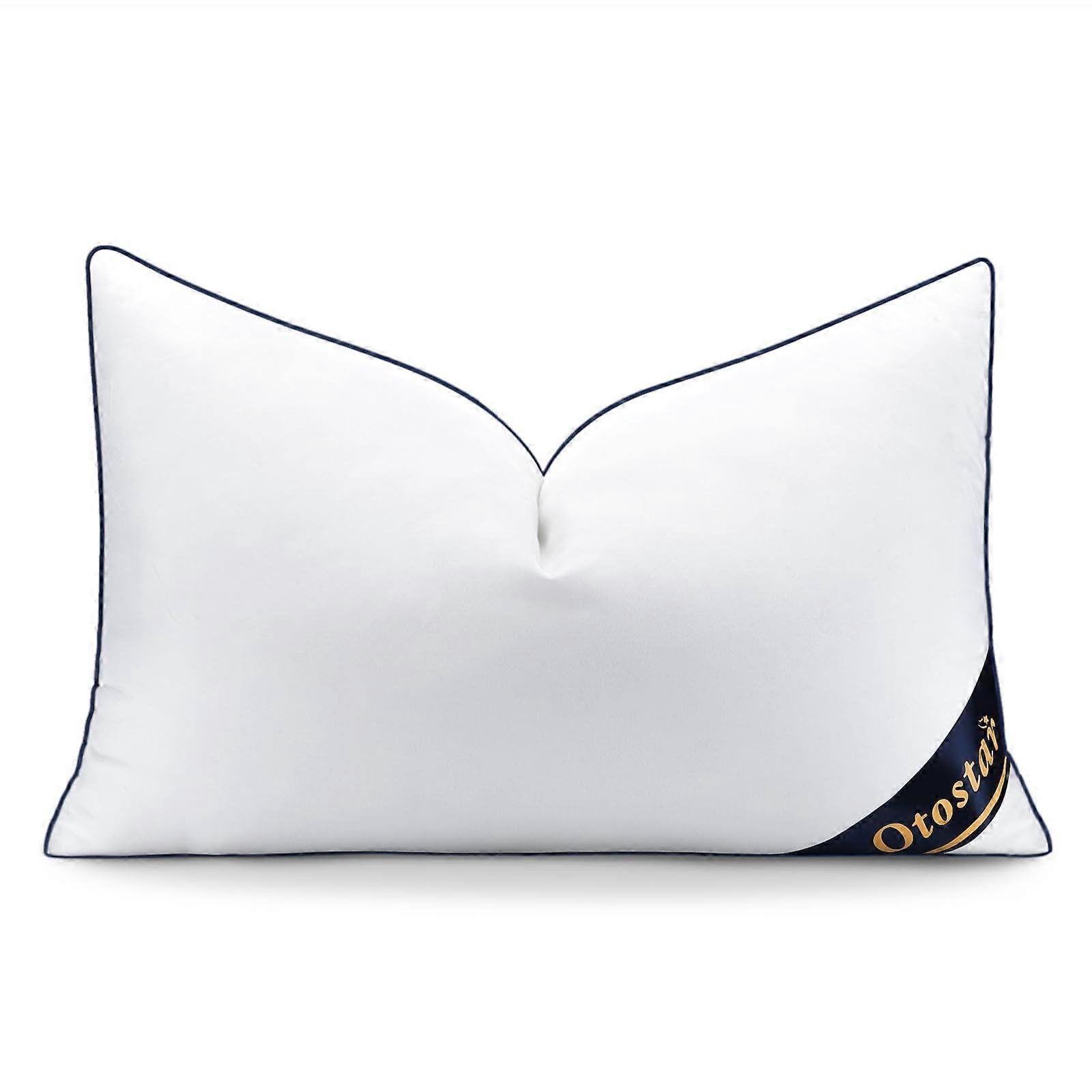 12x20 Down Alternative Throw Pillow Insert with Cooling Cotton Cover, Soft Fluffy Fill, Navy Piping