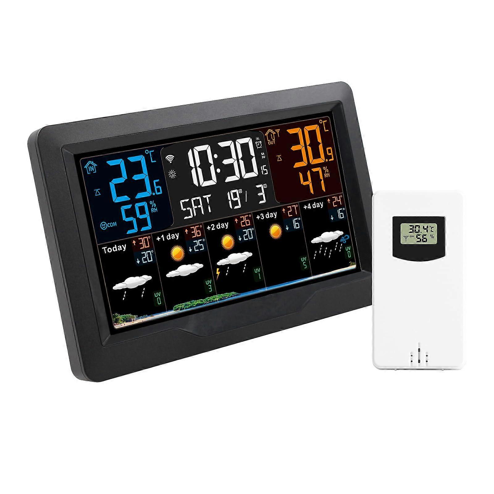 Weather Station Clock with Indoor Outdoor Monitoring, Remote Sensor, 5Day Forecast, USB Charging