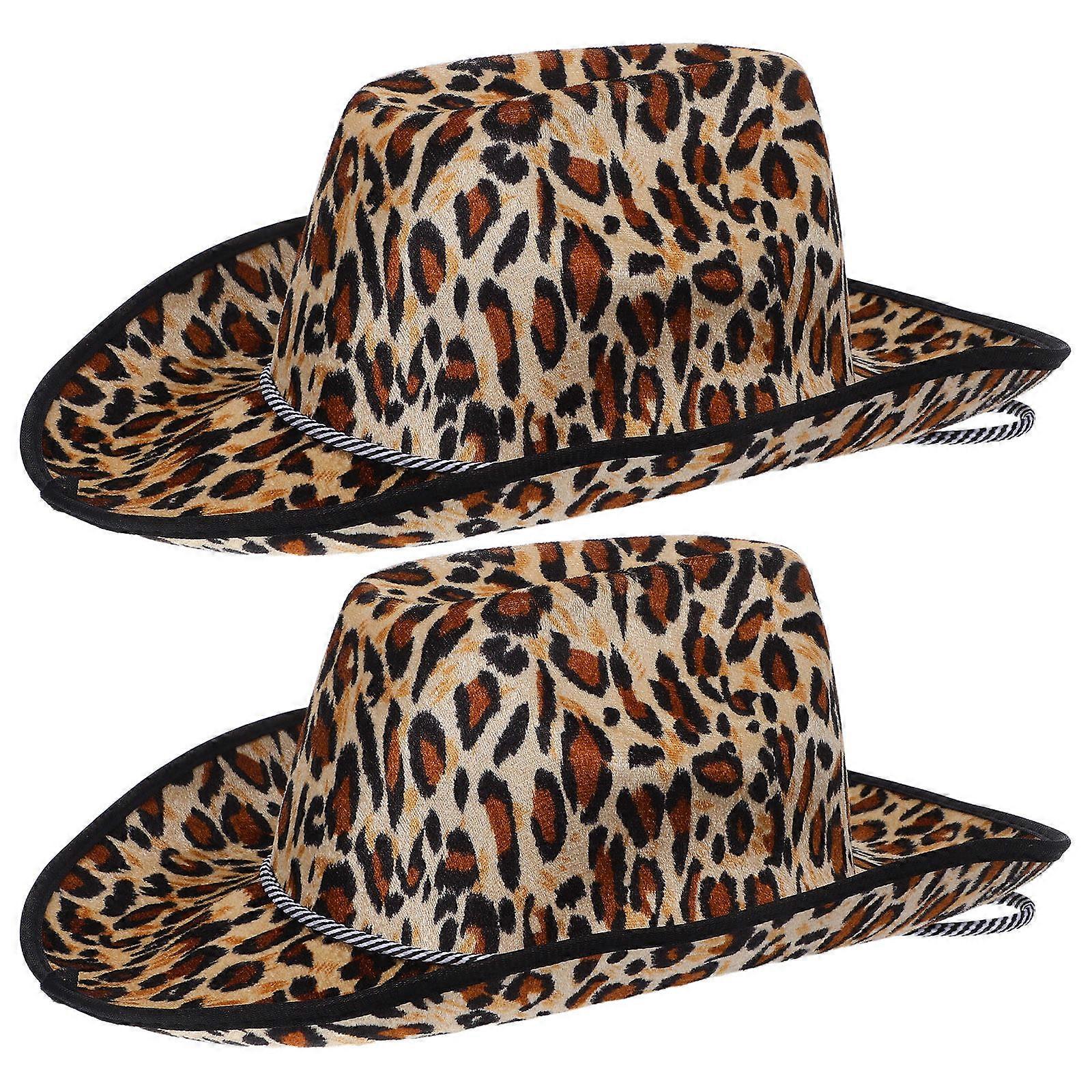 Leopard Pattern Cowboy Hats for Decor 2Pcs Breathable Comfortable Hats
