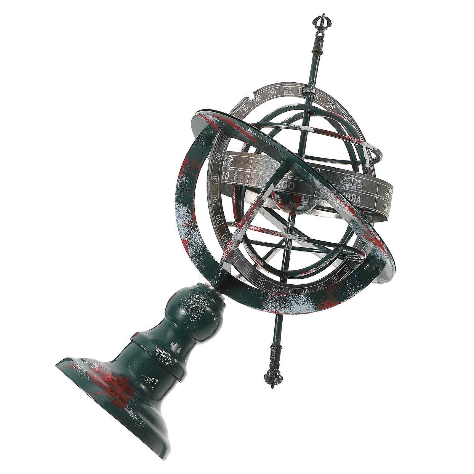 Dark Green Iron Globe for Decoration Vintage Rotating Desktop Globe